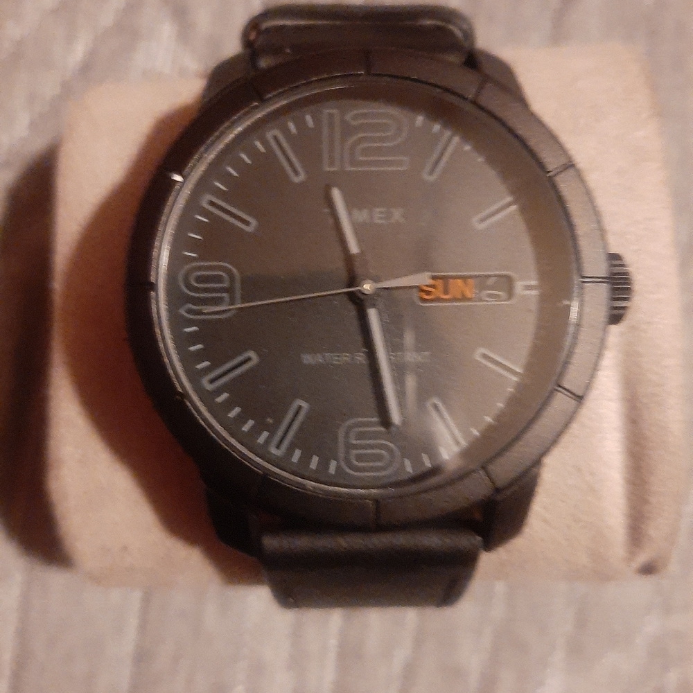 Timex Men's Leather Strap Black Timex Watch